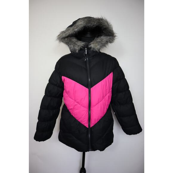 Columbia Girls Black and Pink Waterproof Hooded Puffer Jacket Size XL - Picture 1 of 5